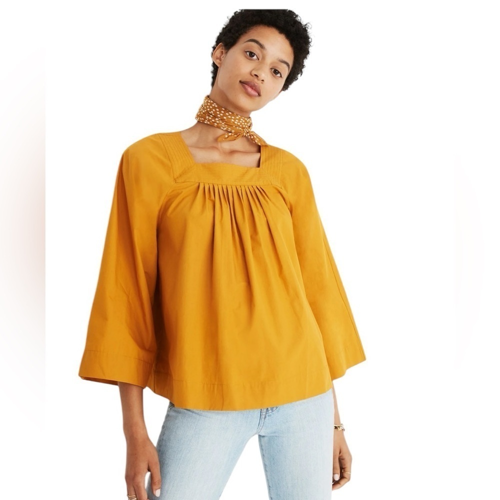 Madewell Mustard Yellow Square-Neck Peasant Tunic